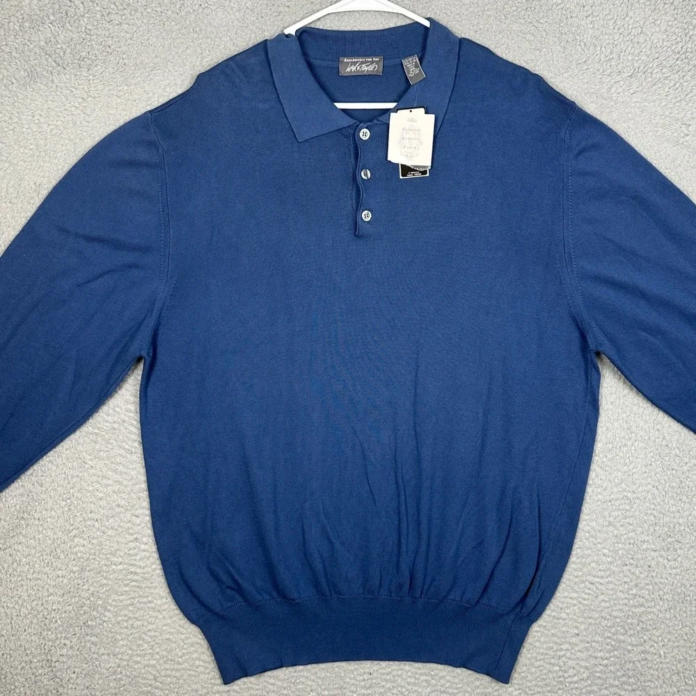 NEW Lord Taylor Polo Sweater Mens 2XL Dark Blue Casual Knit Pullover Long Sleeve